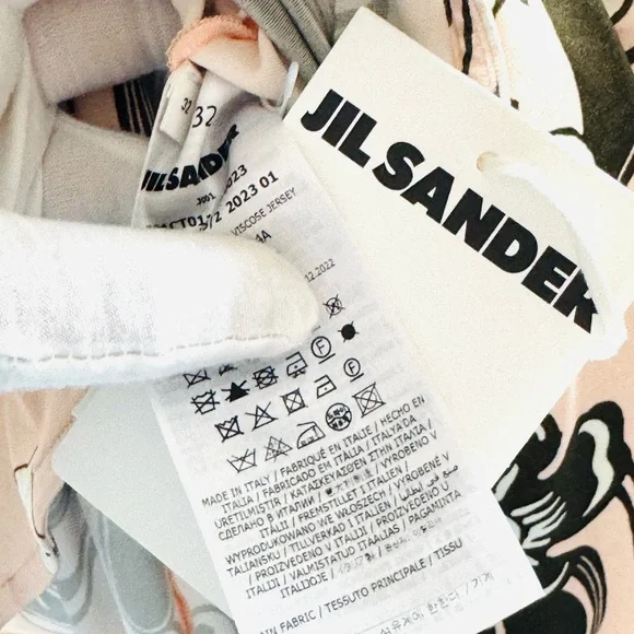 NWT Jil Sander Peony Floral Print Long Sleeve midi Dress